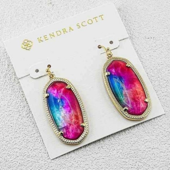 Kendra Scott Jewelry - NWT [Kendra Scott] Elle Watercolor Illusion Iridescent Gold Frame Drop Earrings